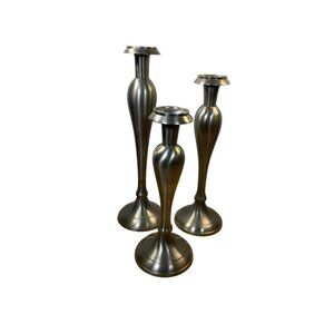 Vintage Bombay Co Brushed Pewter Taper Candle Holders Weighted Tall Set 3 India